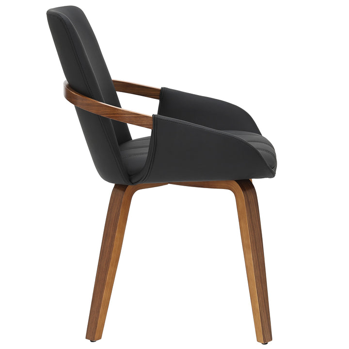 Altessa Mid-Century Modern Dining/Lounge Chair, Black Faux Leather Upholstery with Dark Walnut Finish (Set of 2)