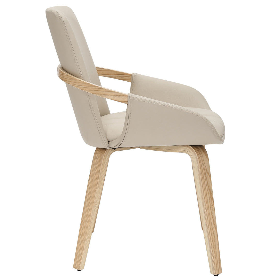 Altessa Mid-Century Modern Dining/Lounge Chair, Sand Faux Leather Upholstery with Natural Oak Finish (Set of 2)