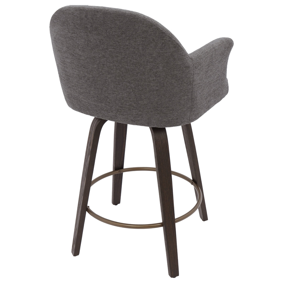 Zephrano Set of 2 26" Counter Height Stools with 360° Swivel Seat, Soft Fabric Upholstery And Dark Walnut Finish