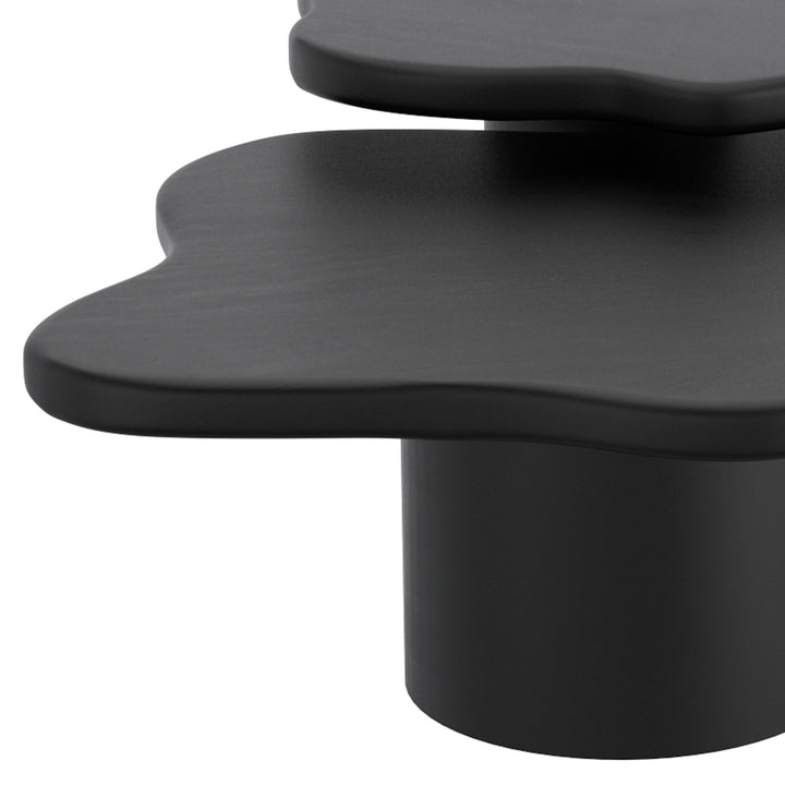 Norvella Mid-Century Modern Coffee Table – Freeform Solid Mango Wood Top with Pedestal Base (Black Finish)