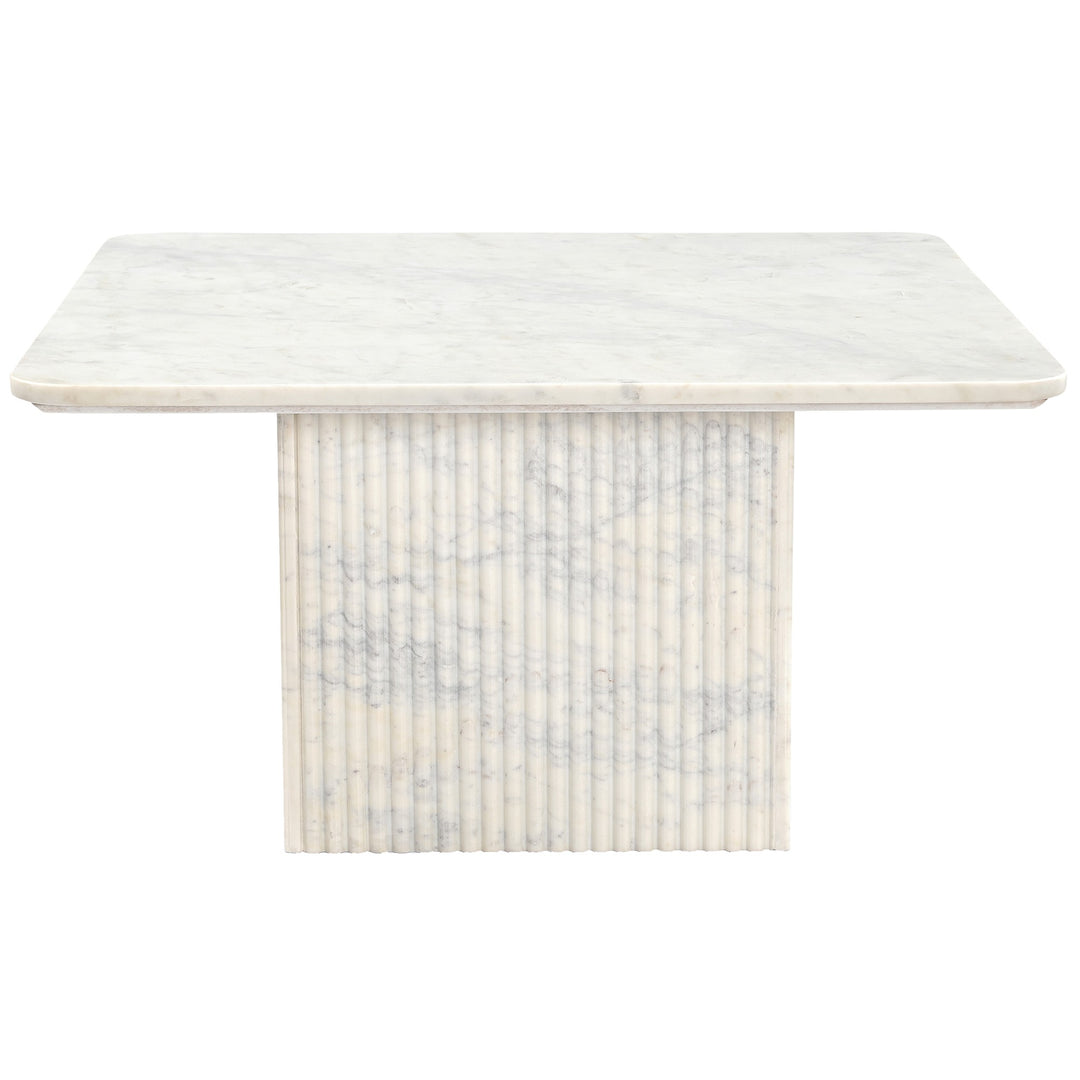 Stonevale Modern Sculpted Marble Coffee Table with Fluted Square Pedestal Base