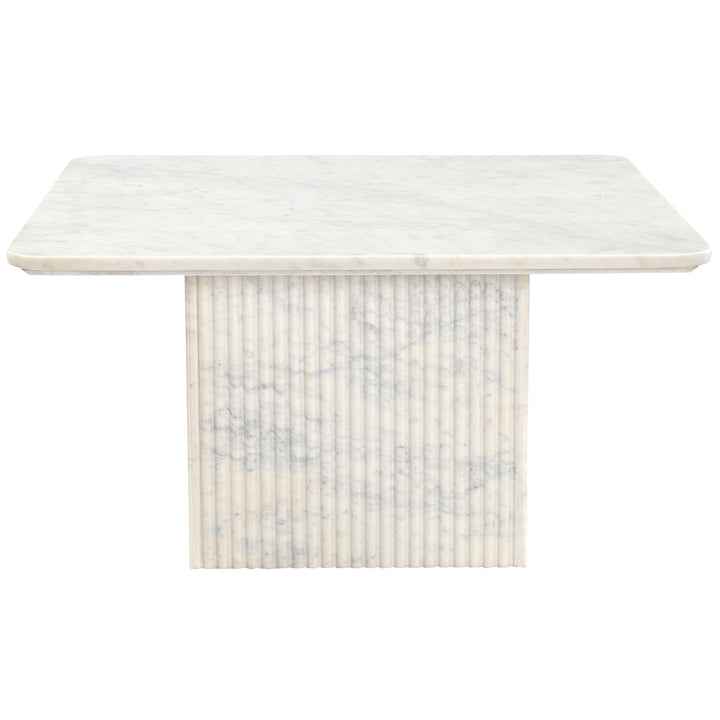 Stonevale Modern Sculpted Marble Coffee Table with Fluted Square Pedestal Base