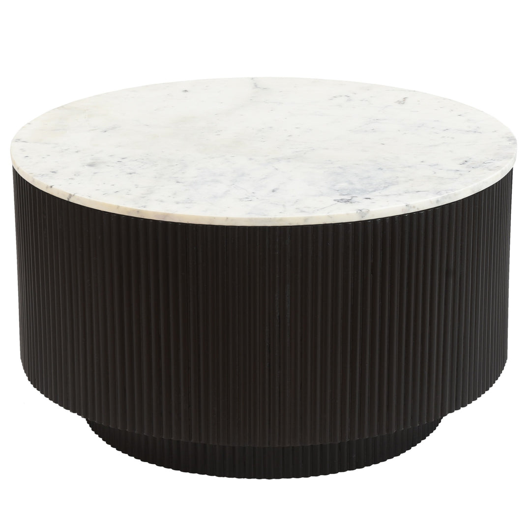 Roskell Mid-Century Modern Round Coffee Table with White Marble Top And Hidden Storage