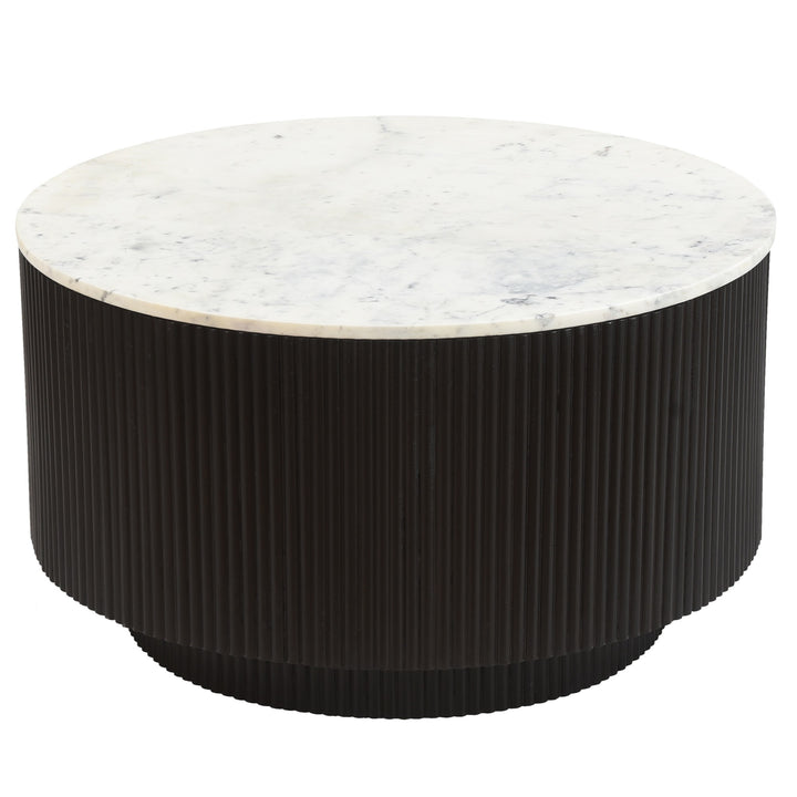 Roskell Mid-Century Modern Round Coffee Table with White Marble Top And Hidden Storage