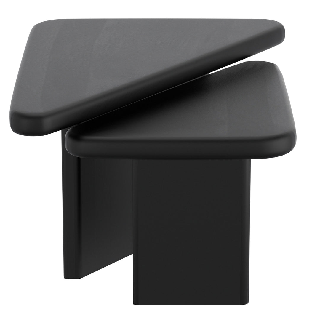 Calnex Mid-Century Modern Nesting Coffee Table Set – 2-Piece Solid Mango Wood Triangular Tables (Black Finish)