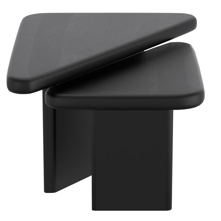 Calnex Mid-Century Modern Nesting Coffee Table Set – 2-Piece Solid Mango Wood Triangular Tables (Black Finish)