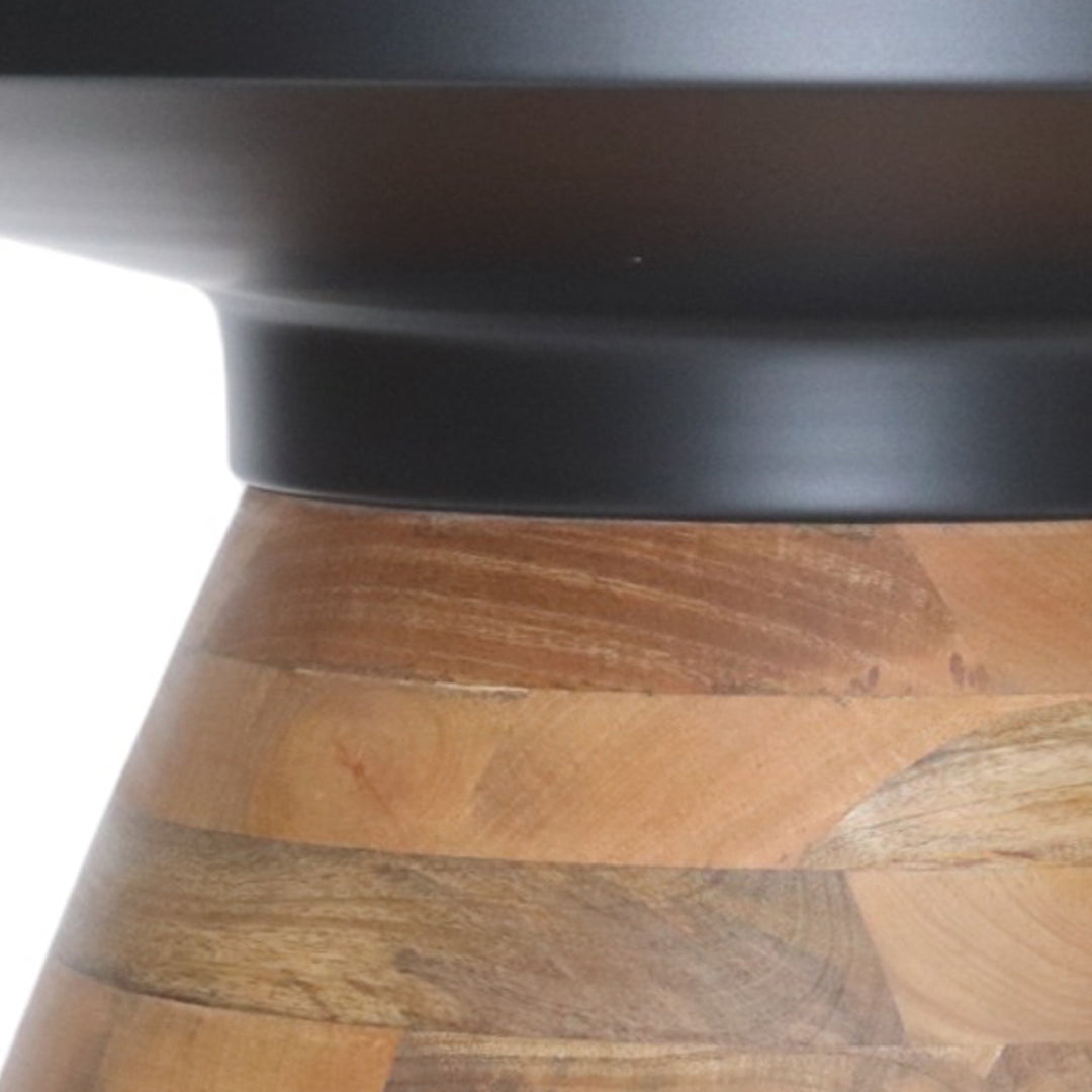 Dravon 2-Piece Round Coffee Table Set – Black Iron Top with Solid Mango Wood Base (Light Walnut Finish)