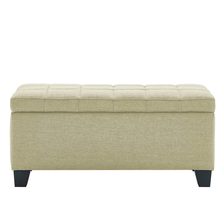 Mytrano Modern Storage Bench – Square Tufted Upholstered Bench with Deep Storage & Safety Hinges