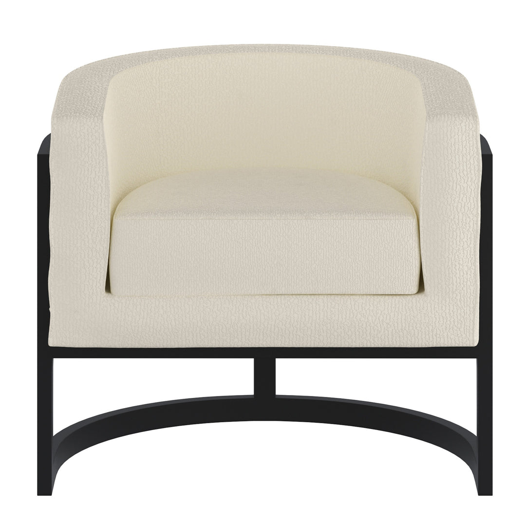 Elixaro Contemporary Bucket Chair – Textured Bouclé Upholstered Chair with Matte Black Metal Frame