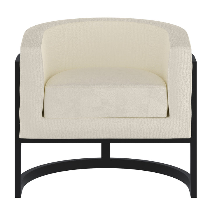 Elixaro Contemporary Bucket Chair – Textured Bouclé Upholstered Chair with Matte Black Metal Frame