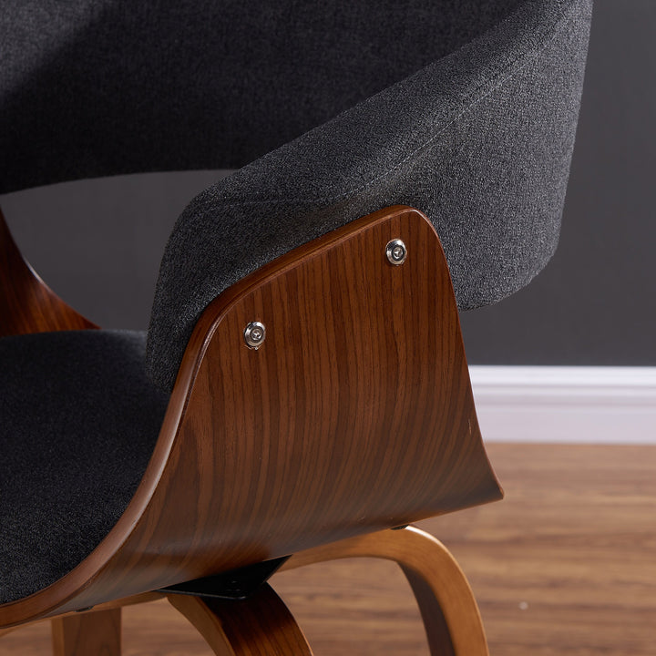 Vornyx Mid-Century Modern Accent/Dining Chair – Curved Bentwood Frame with Walnut Finish & Charcoal Fabric Upholstery