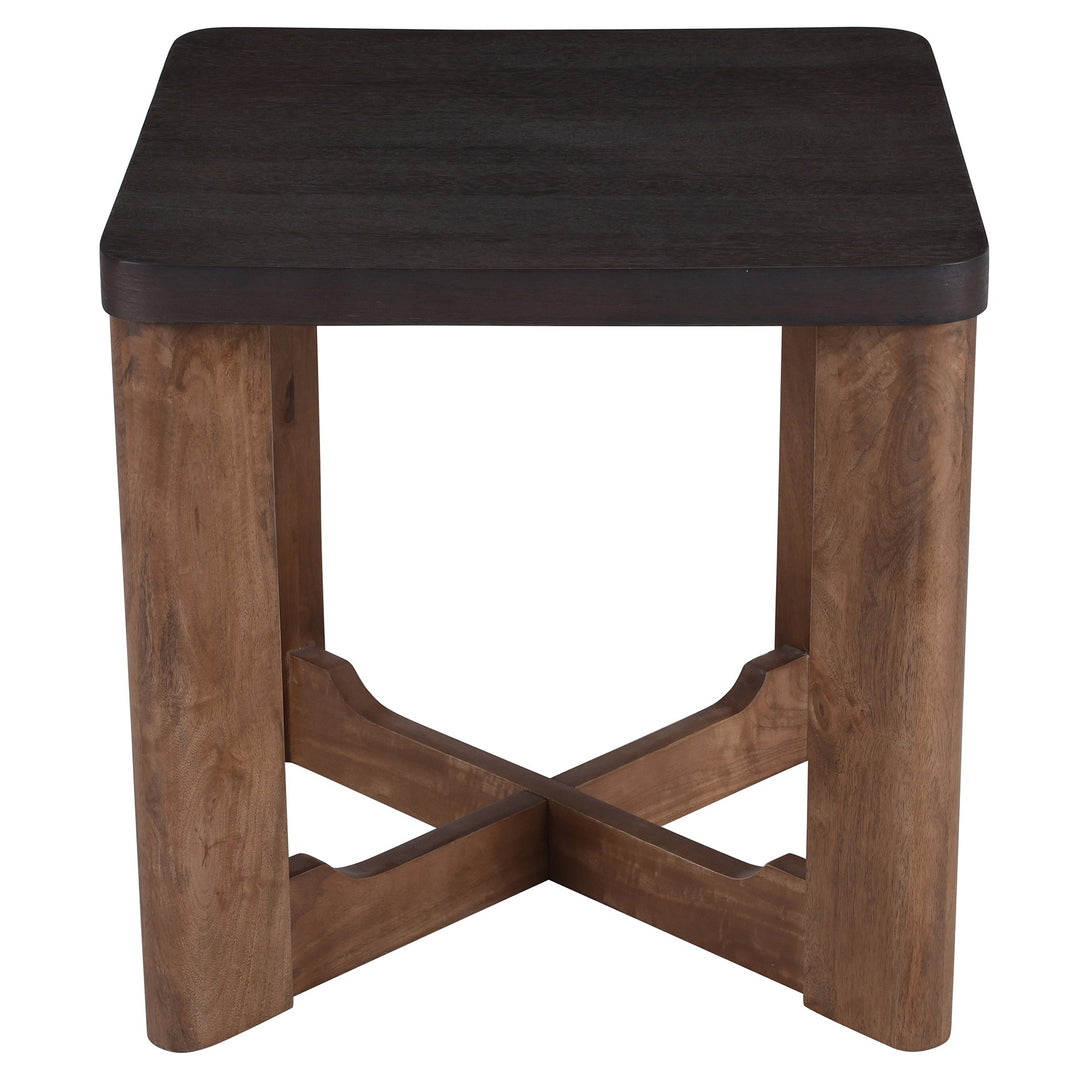 Parklore Mid-Century Modern 2-Tone Accent Table with Solid Mango Wood Cross Base And Mocha Finish