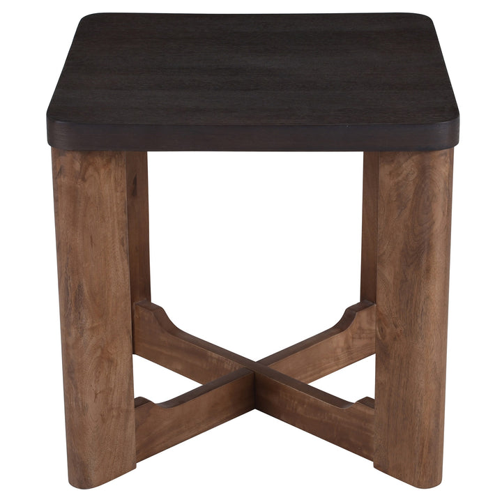 Parklore Mid-Century Modern 2-Tone Accent Table with Solid Mango Wood Cross Base And Mocha Finish