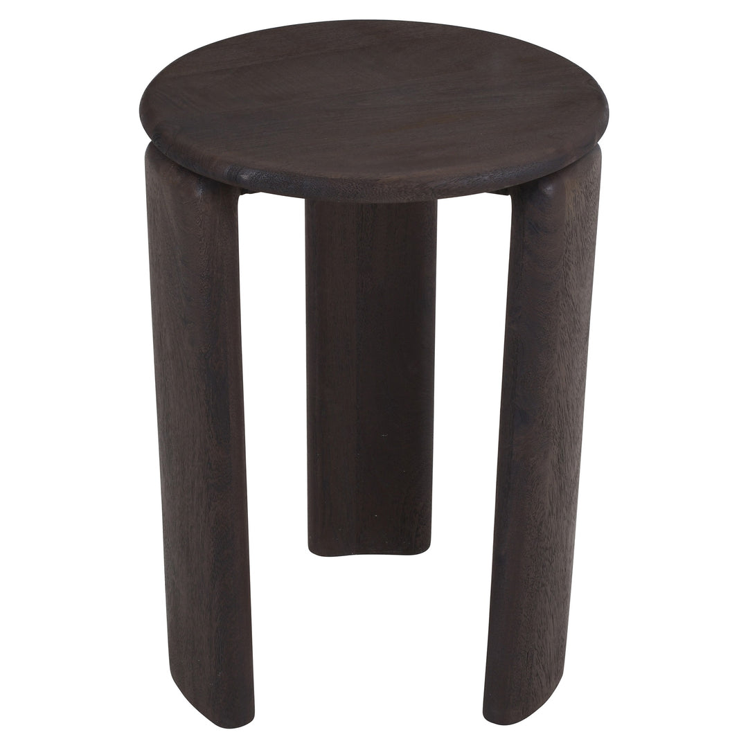 Kelvora Mid-Century Modern Solid Mango Wood Round Accent Side Table in Rich Mocha Finish