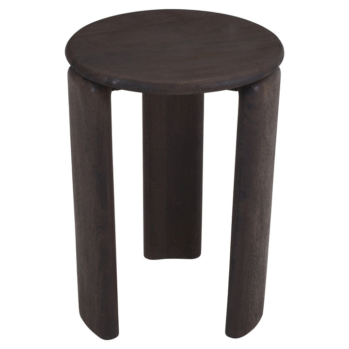 Kelvora Mid-Century Modern Solid Mango Wood Round Accent Side Table in Rich Mocha Finish
