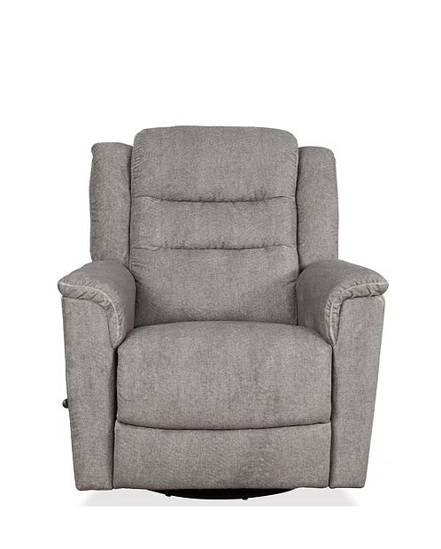 Yarvello Recliner Chair in Soft Grey Fabric with Swivel Glider Mechanism, Side-Mounted Steel Handle &amp; Zero Wallhugger Design