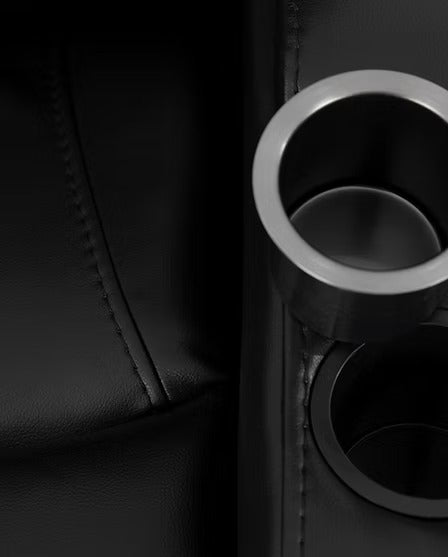 Quinvara Recliner Chair with Pull Handle, Cup Holders, Swivel Glider Function, Storage Arms & Zero Wallhugger Design in Soft Black PU