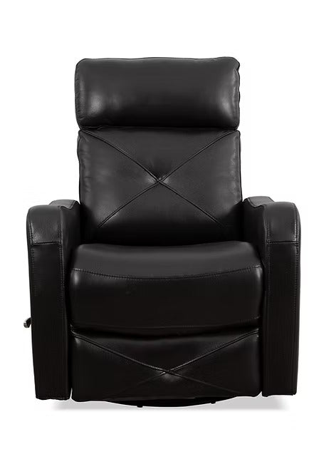 Wervano Recliner Chair with Side-Mounted Steel Pull Handle, Swivel & Glider Mechanism, Zero Wallhugger Design in Soft Blackberry Leather Match