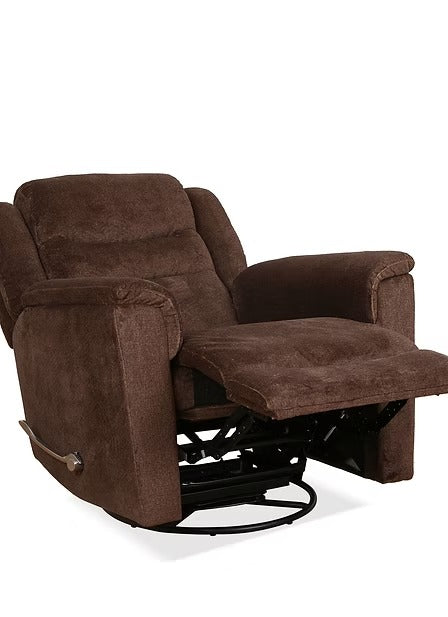 Yarvello Recliner Chair in Soft Brown Fabric with Swivel Glider Mechanism, Side-Mounted Steel Handle &amp; Zero Wallhugger Design