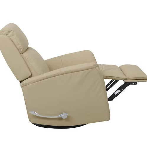 Zyrello Recliner Chair in Soft Ivory Beige Leather Matches with Side-Mounted Steel Pull Handle &amp; Glider Rocking Mechanism