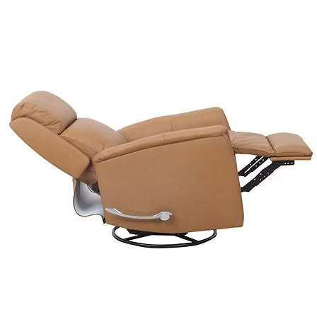 Zyrello Recliner Chair in Soft Caramel Brown Leather Match with Side-Mounted Steel Pull Handle &amp; Glider Rocking Mechanism