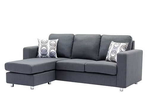 Korvello Reversible Sofa Sectional – Grey Fabric Sofa with Chrome Legs &amp; Accent Pillows