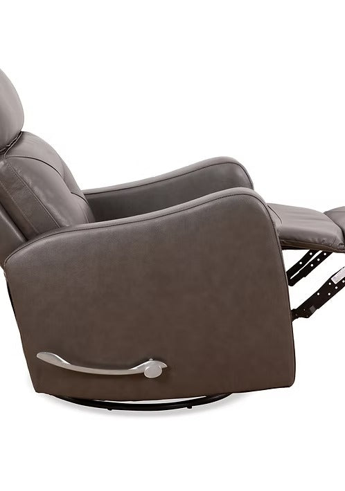 Wervano Recliner Chair with Side-Mounted Steel Pull Handle, Swivel &amp; Glider Mechanism, Zero Wallhugger Design in Soft Charcoal Leather Match