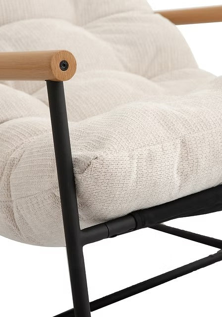 Liorven Modern Accent Lounge Chair – Plush Tufted Cushion with Natural Wood Armrests & Black Metal Frame
