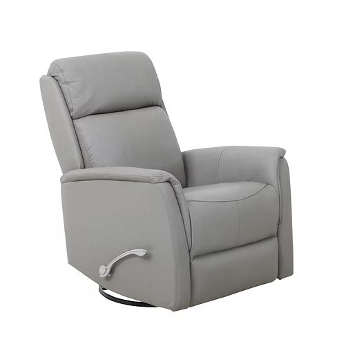 Zyrello Recliner Chair in Soft Pewter Grey Leather Match with Side-Mounted Steel Pull Handle &amp; Glider Rocking Mechanism
