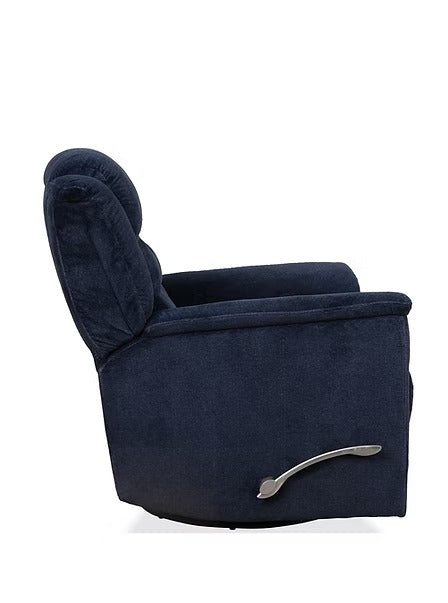 Yarvello Recliner Chair in Soft Blue Fabric with Swivel Glider Mechanism, Side-Mounted Steel Handle &amp; Zero Wallhugger Design