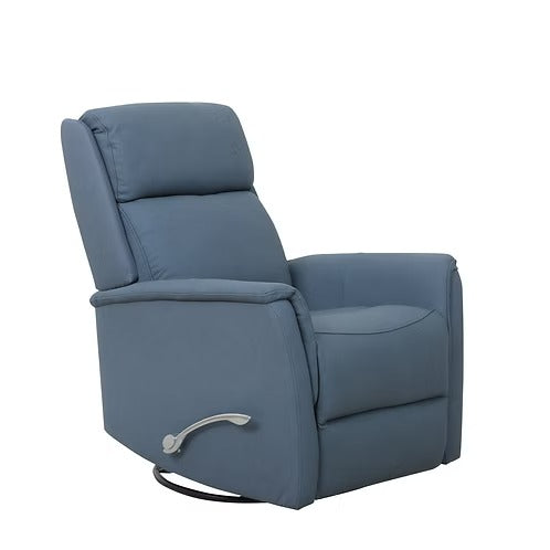 Zyrello Recliner Chair in Soft Sapphire Leather Match with Side-Mounted Steel Pull Handle &amp; Glider Rocking Mechanism