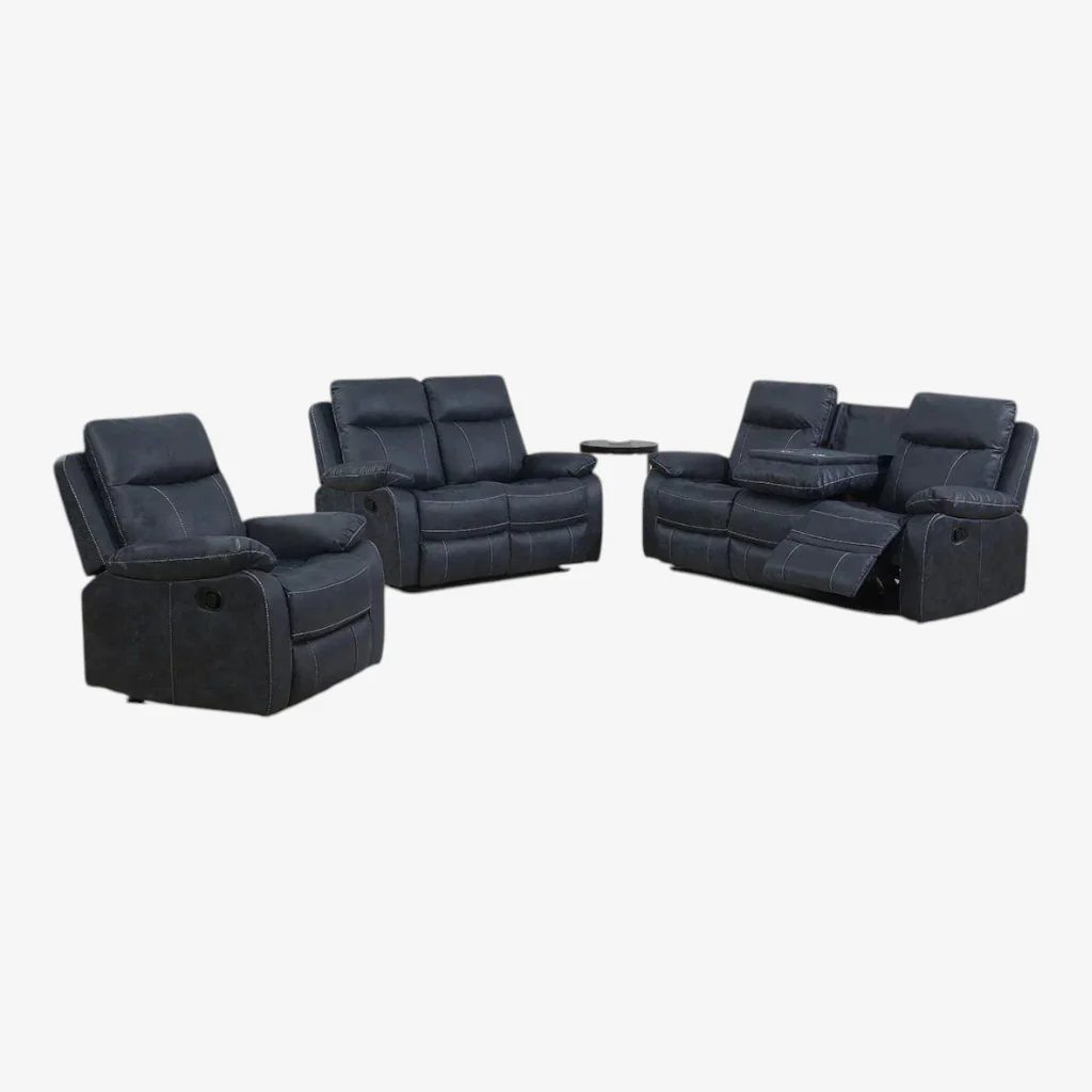 Novaro Recliner Set Blue | Fabric Recliner Chair, Loveseat & Sofa