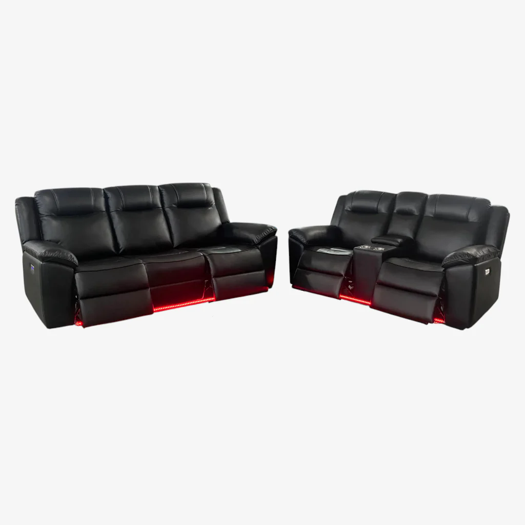 Arlo Recliner Set – 2-Seater Loveseat & 3-Seater Sofa with Power Recliners, Plush Cushions, and LED Lighting