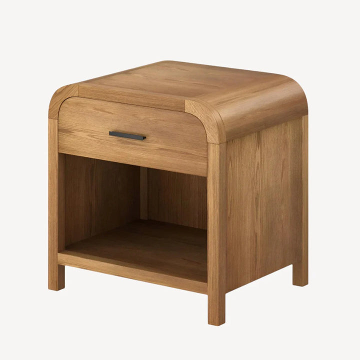 Solara 1-Drawer Accent Table – Wood Finish with Charging Station