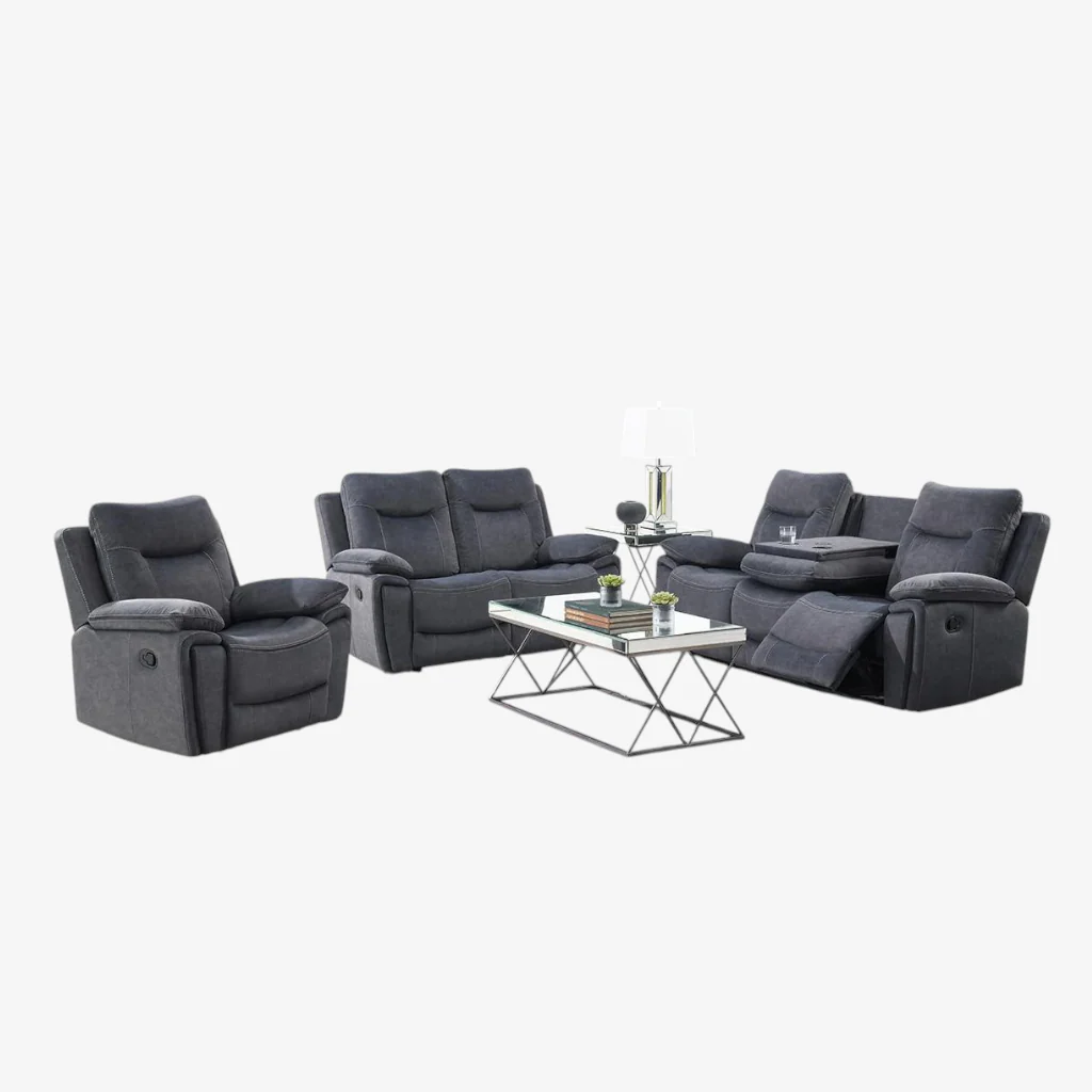 Bravio Grey Recliner Set | Manual Reclining Chair, Loveseat & Sofa