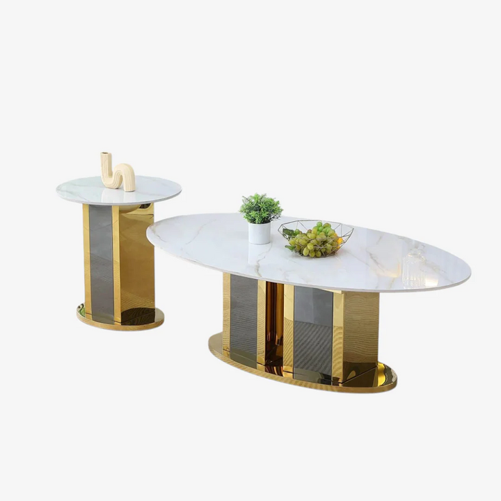 Vittoria 3-Piece Coffee Table Set – Marble Top & Gold/Smoke Base