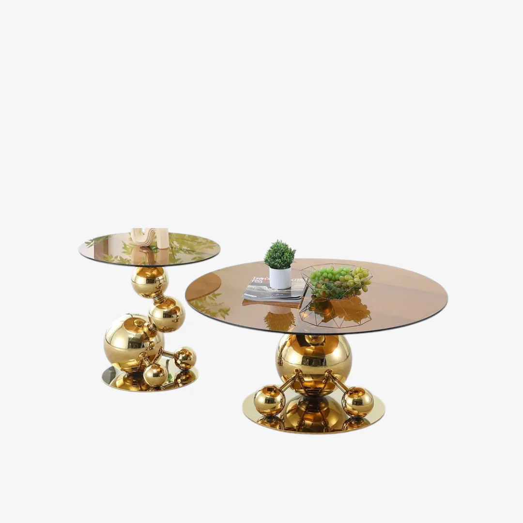 Sovereign 3-Piece Coffee Table Set – Smoke Glass & Gold Base