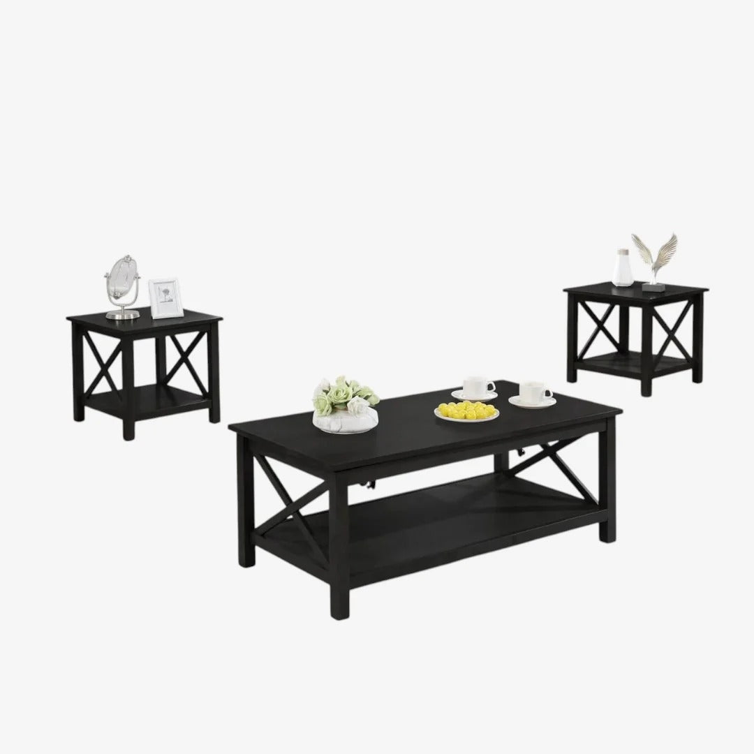 Cosmo 3-Piece Occasional Table Set – Black Engineered Wood