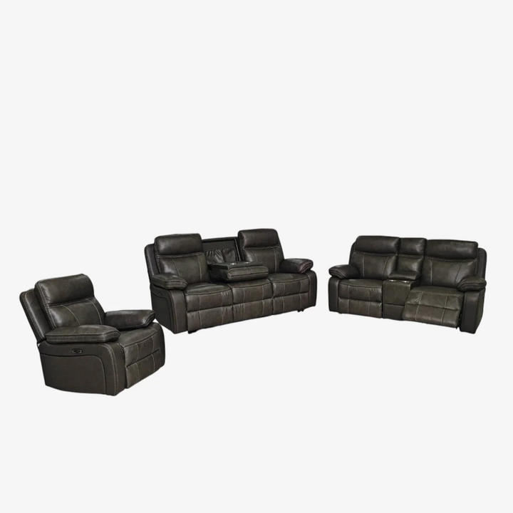 Havyn Power Recliner Set Brown | Genuine Leather Recliner Chair, Loveseat & Sofa