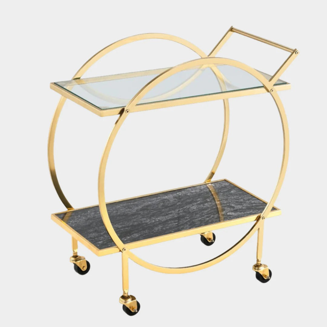 Prestige Kitchen Cart – Gold Metal Frame & Glass Shelves