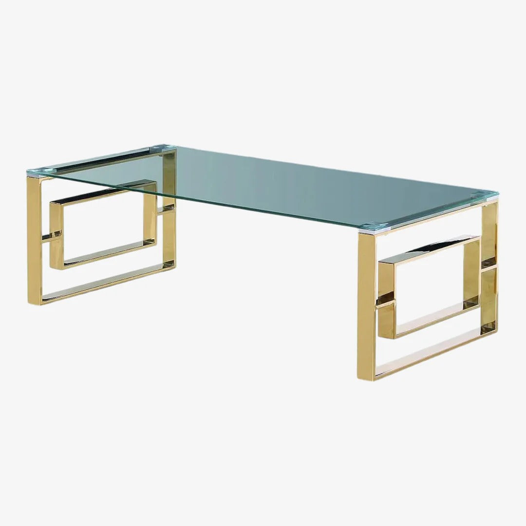 Orabella Coffee Table – Clear Tempered Glass Top & Gold Stainless Steel Base