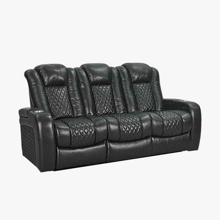 Trivon Recliner Sofa – Black Power Luxury with Smart Features