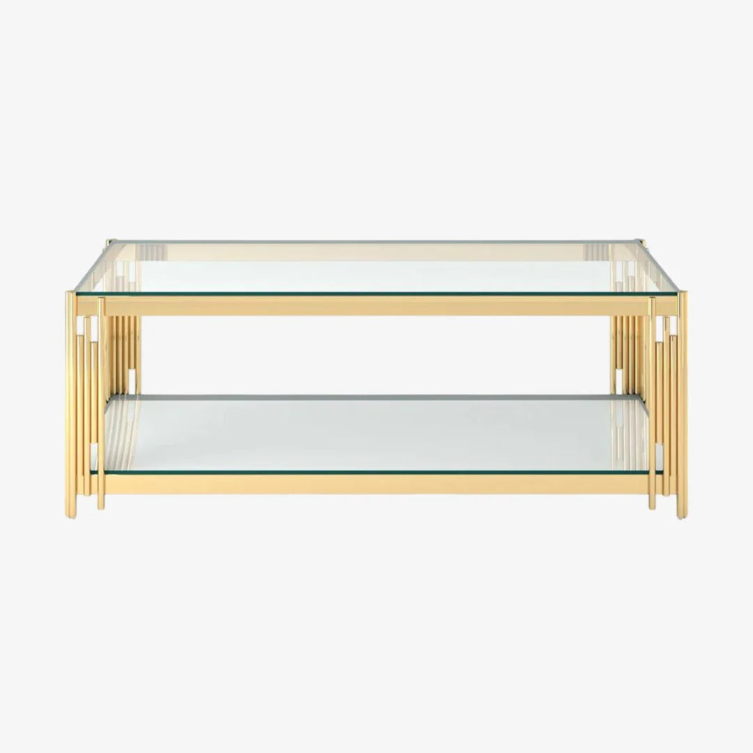 Altura 2-Tier Coffee Table – Tempered Glass & Gold Stainless Steel Frame