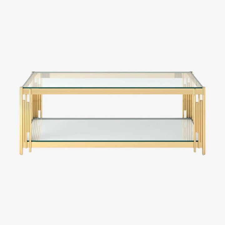Altura 2-Tier Coffee Table – Tempered Glass & Gold Stainless Steel Frame