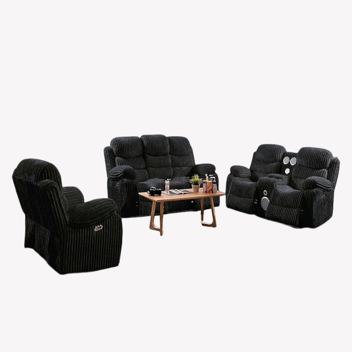 Myrcella Recliner Set – Black Elegance | Power Comfort & LED Vibes