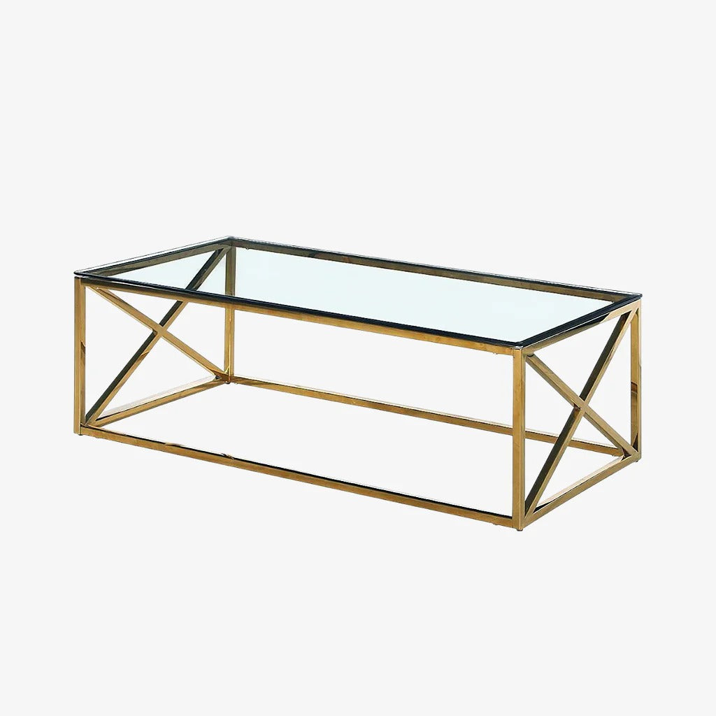 Meridian Coffee Table – Clear Tempered Glass Top & Chrome Stainless Steel Base