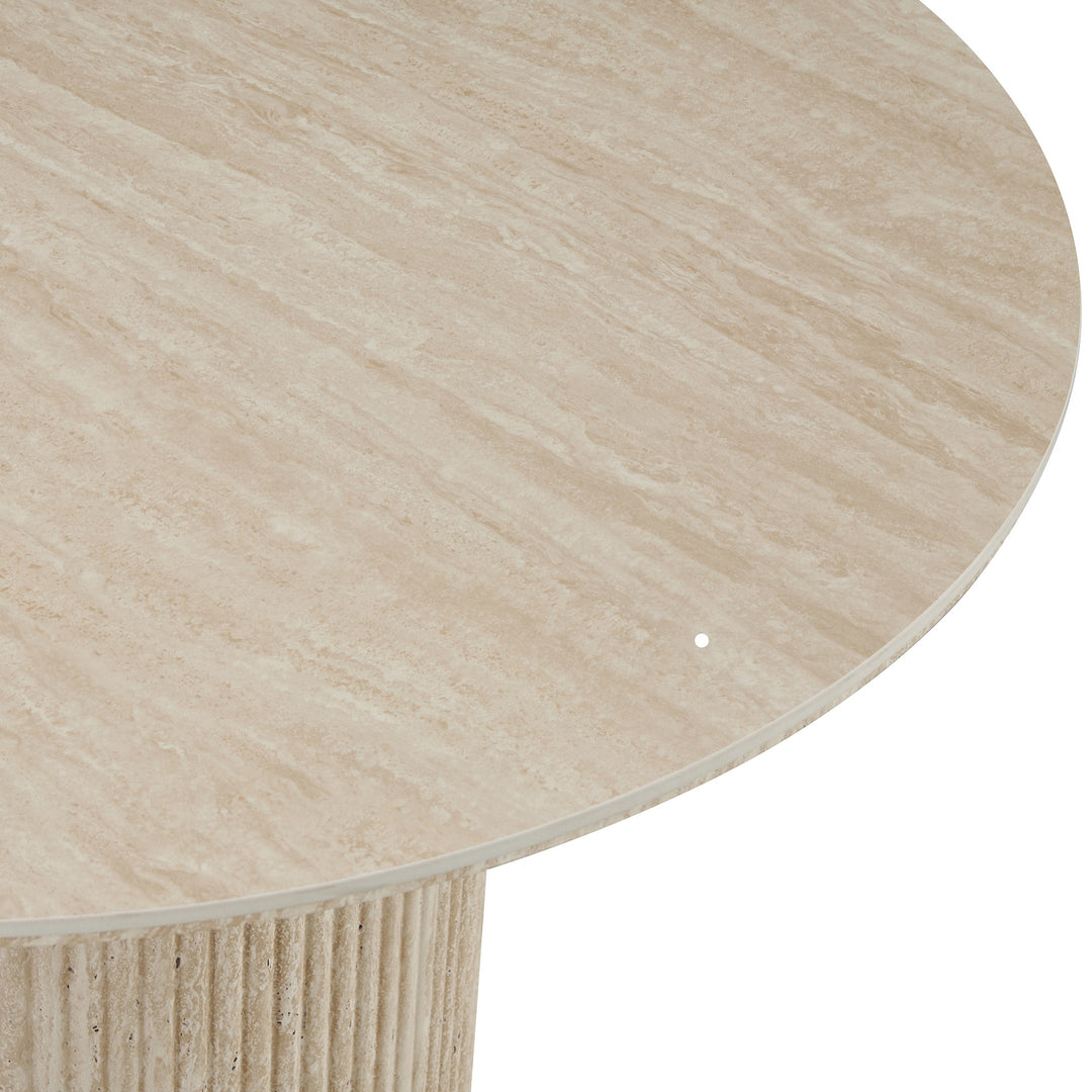 Elvaron Modern Round Pedestal Dining Table – 47.25" Sintered Stone Travertine Top with Fluted Stone-Look Base, Engineered Wood Structure and Scratch & Heat Resistant Finish