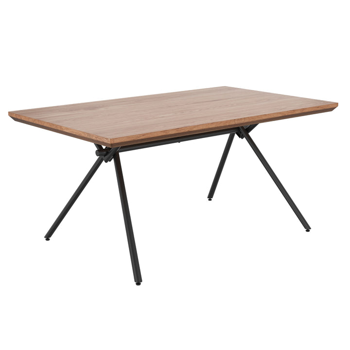 Orvyn Modern Dining Table – 63" Solid Engineered Wood Table with 2" Thick Laminated Veneer Natural Wood Grain Top, Black Metal X-Leg Base and Industrial Contemporary Design