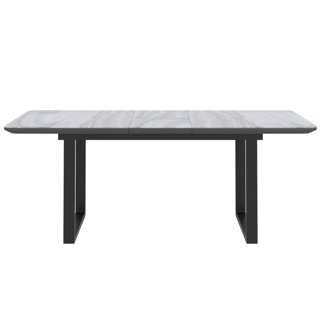 Lumerra Extendable Dining Table – Marble Glass Top, Black Metal Legs