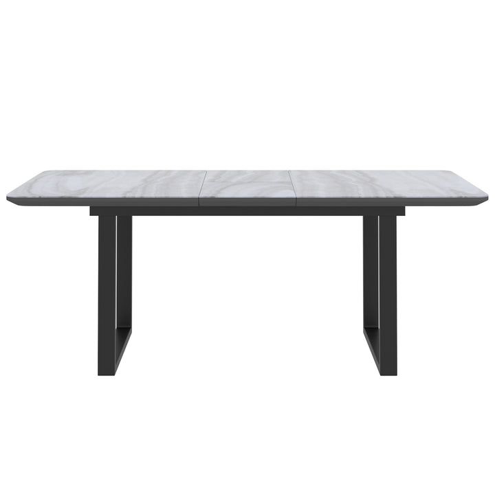 Lumerra Extendable Dining Table – Marble Glass Top, Black Metal Legs